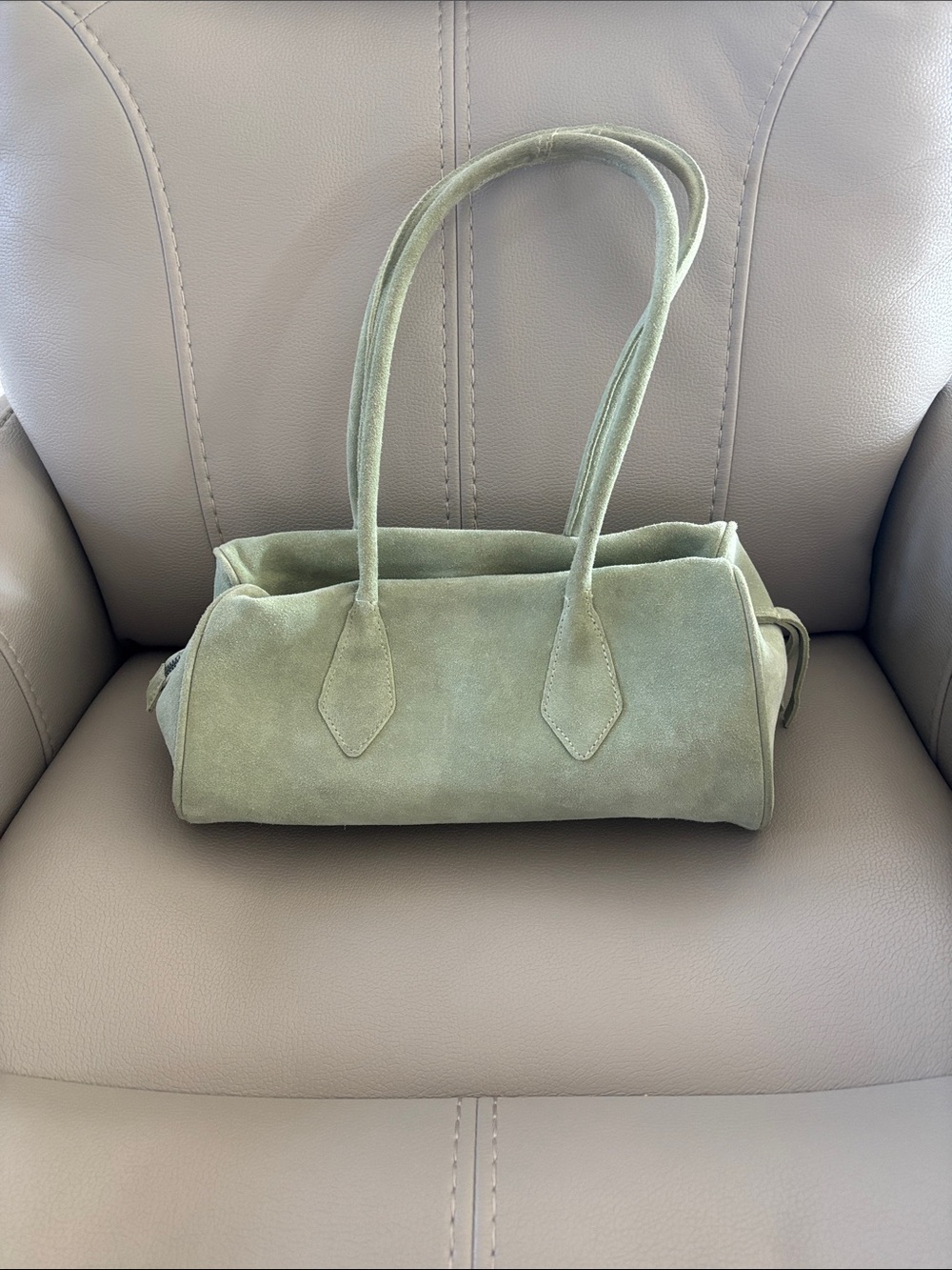 Free People Moss Green Suede Mini Barrel Bag